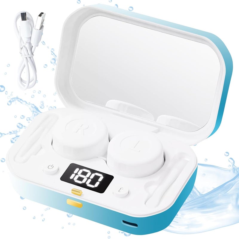 Casbomy Contact Lens Clean Machine, Portable Ultrasonic Contact Lens Cleaner with 4 Timing Modes, 360° High-Frequency Vibration for Cleaning Soft Lenses, Colored Contact Lenses (White to Blue) - Image 1